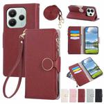 For Redmi Note 14 5G Round Buckle Zipper Wallet Leather Phone Case with Crossbody Strap(Red)