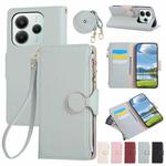 For Redmi Note 14 5G Round Buckle Zipper Wallet Leather Phone Case with Crossbody Strap(Sky Blue)