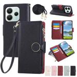 For Redmi Note 14 5G Round Buckle Zipper Wallet Leather Phone Case with Crossbody Strap(Black)