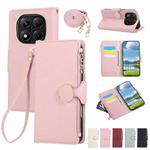For Redmi Note 14 Pro 5G Round Buckle Zipper Wallet Leather Phone Case with Crossbody Strap(Pink)