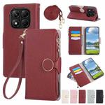 For Redmi Note 14 Pro 5G Round Buckle Zipper Wallet Leather Phone Case with Crossbody Strap(Red)
