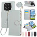 For Redmi Note 14 Pro 5G Round Buckle Zipper Wallet Leather Phone Case with Crossbody Strap(Sky Blue)