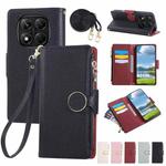 For Redmi Note 14 Pro 5G Round Buckle Zipper Wallet Leather Phone Case with Crossbody Strap(Black)