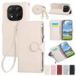 For Redmi Note 14 Pro 5G Round Buckle Zipper Wallet Leather Phone Case with Crossbody Strap(White)