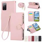 For Samsung Galaxy S20 FE Round Buckle Zipper Wallet Leather Phone Case with Crossbody Strap(Pink)