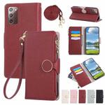 For Samsung Galaxy Note20 Round Buckle Zipper Wallet Leather Phone Case with Crossbody Strap(Red)