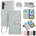 For Samsung Galaxy A55 5G Round Buckle Zipper Wallet Leather Phone Case with Crossbody Strap(Sky Blue)