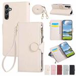 For Samsung Galaxy A55 5G Round Buckle Zipper Wallet Leather Phone Case with Crossbody Strap(White)