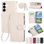 For Samsung Galaxy A14 4G / 5G Round Buckle Zipper Wallet Leather Phone Case with Crossbody Strap(White)