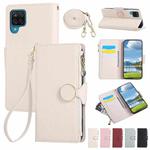 For Samsung Galaxy A42 5G Round Buckle Zipper Wallet Leather Phone Case with Crossbody Strap(White)