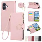 For Samsung Galaxy A05 Round Buckle Zipper Wallet Leather Phone Case with Crossbody Strap(Pink)