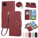 For Samsung Galaxy A22 5G Round Buckle Zipper Wallet Leather Phone Case with Crossbody Strap(Red)