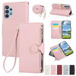For Samsung Galaxy A32 4G Round Buckle Zipper Wallet Leather Phone Case with Crossbody Strap(Pink)