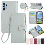 For Samsung Galaxy A32 4G Round Buckle Zipper Wallet Leather Phone Case with Crossbody Strap(Sky Blue)
