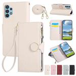 For Samsung Galaxy A32 4G Round Buckle Zipper Wallet Leather Phone Case with Crossbody Strap(White)