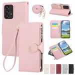 For Samsung Galaxy A53 5G Round Buckle Zipper Wallet Leather Phone Case with Crossbody Strap(Pink)