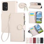 For Samsung Galaxy A13 4G / 5G Round Buckle Zipper Wallet Leather Phone Case with Crossbody Strap(White)