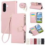 For Samsung Galaxy A56 5G Round Buckle Zipper Wallet Leather Phone Case with Crossbody Strap(Pink)