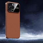 For iPhone 13 Pro Max Soft Armor Cooling Plain Leather Hybrid PC Phone Case(Brown)