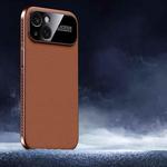 For iPhone 14 Soft Armor Cooling Plain Leather Hybrid PC Phone Case(Brown)