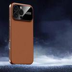For iPhone 16 Pro Soft Armor Cooling Plain Leather Hybrid PC Phone Case(Brown)