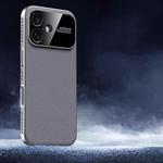 For iPhone 16 Soft Armor Cooling Plain Leather Hybrid PC Phone Case(Grey)