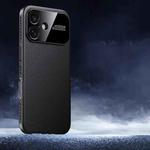 For iPhone 16 Soft Armor Cooling Plain Leather Hybrid PC Phone Case(Black)