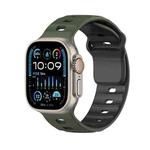 For Apple Watch 46mm / 49mm / 45mm / 44mm Dual-Color Mecha Armor Silicone Watch Band(Army Green Black)