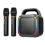 MS6K Portable RGB Dazzling Bluetooth Speaker Outdoor Karaoke Subwoofer, Style:Dual Mic(Black)