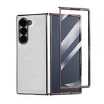 For Samsung Galaxy Z Fold6 5G Bamboo Fiber Texture + Flannel Phone Case with Tempered Film(White)