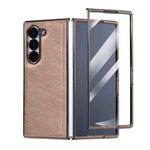 For Samsung Galaxy Z Fold3 5G Bamboo Fiber Texture + Flannel Phone Case with Tempered Film(Titanium Gold)