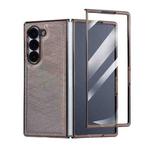For Samsung Galaxy Z Fold3 5G Bamboo Fiber Texture + Flannel Phone Case with Tempered Film(Silver Grey)