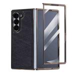 For Samsung Galaxy Z Fold7 5G Bamboo Fiber Texture + Flannel Phone Case with Tempered Film(Black)