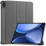 For OnePlus Pad 2 Pro / Pad 3 Custer Texture 3-Fold Holder Leather Smart Tablet Case(Gray)