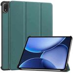 For OnePlus Pad 2 Pro / Pad 3 Custer Texture 3-Fold Holder Leather Smart Tablet Case(Dark Green)