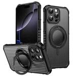 For iPhone 16 Pro Max Skin Sense Rotation Stand Semi-transparent Magsafe Phone Case(Black)