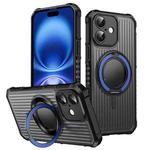 For iPhone 16 Skin Sense Rotation Stand Semi-transparent Magsafe Phone Case(Royal Blue)