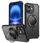 For iPhone 16 Skin Sense Rotation Stand Semi-transparent Magsafe Phone Case(Space Gray)