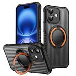For iPhone 16 Skin Sense Rotation Stand Semi-transparent Magsafe Phone Case(Orange)