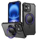 For iPhone 16 Skin Sense Rotation Stand Semi-transparent Magsafe Phone Case(Deep Purple)