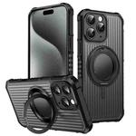 For iPhone 15 Pro Max Skin Sense Rotation Stand Semi-transparent Magsafe Phone Case(Black)