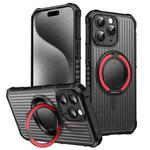 For iPhone 15 Pro Skin Sense Rotation Stand Semi-transparent Magsafe Phone Case(Red)