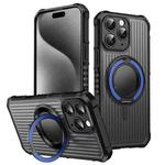 For iPhone 15 Pro Skin Sense Rotation Stand Semi-transparent Magsafe Phone Case(Royal Blue)