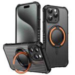 For iPhone 15 Pro Skin Sense Rotation Stand Semi-transparent Magsafe Phone Case(Orange)
