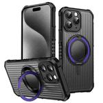 For iPhone 15 Pro Skin Sense Rotation Stand Semi-transparent Magsafe Phone Case(Deep Purple)