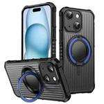 For iPhone 15 Plus Skin Sense Rotation Stand Semi-transparent Magsafe Phone Case(Royal Blue)
