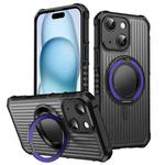 For iPhone 15 Plus Skin Sense Rotation Stand Semi-transparent Magsafe Phone Case(Deep Purple)