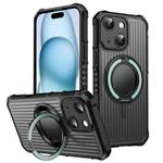 For iPhone 15 Skin Sense Rotation Stand Semi-transparent Magsafe Phone Case(Sky Cyan)
