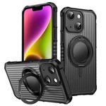 For iPhone 14 Skin Sense Rotation Stand Semi-transparent Magsafe Phone Case(Black)