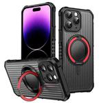 For iPhone 14 Pro Max Skin Sense Rotation Stand Semi-transparent Magsafe Phone Case(Red)